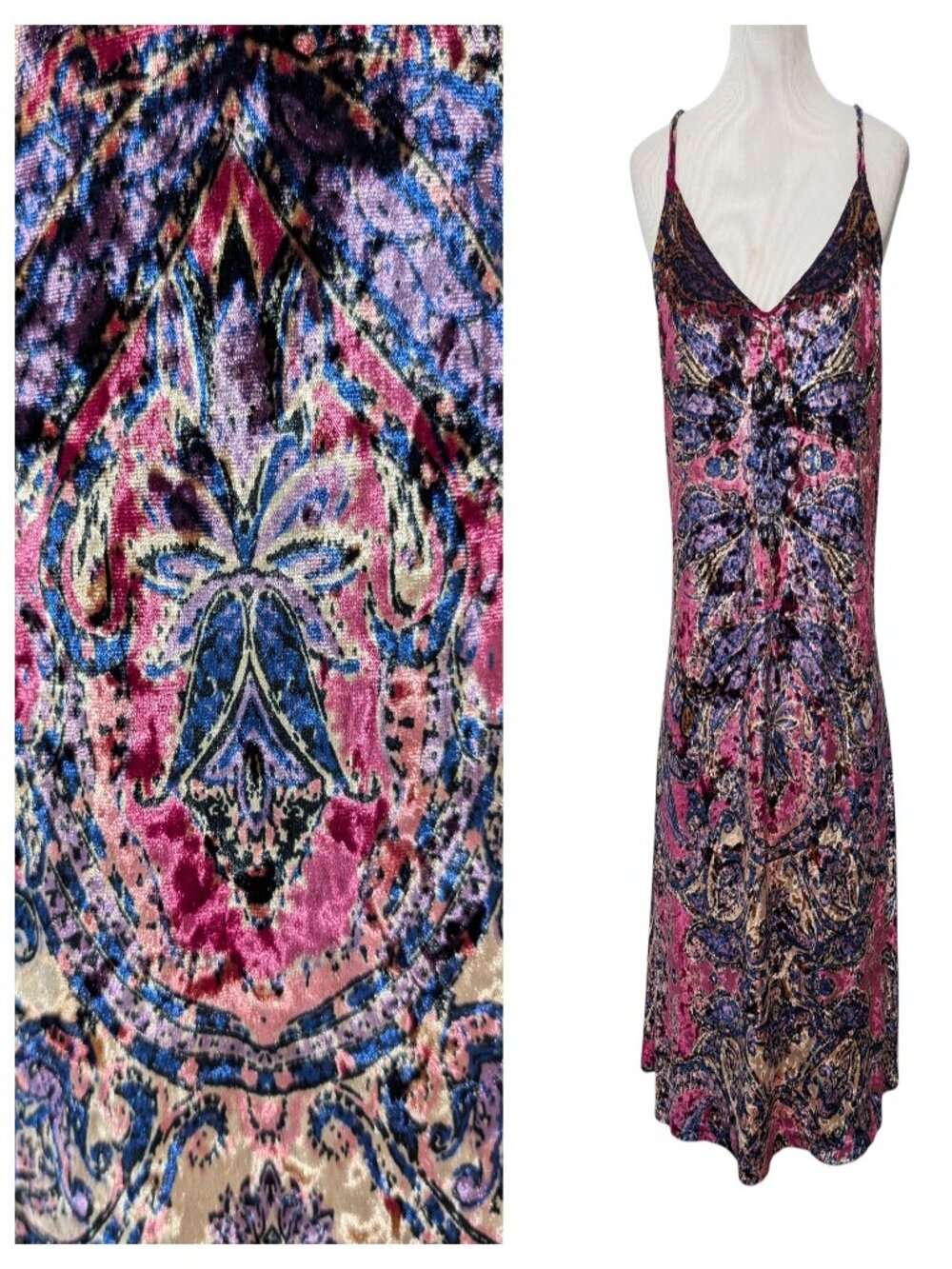 Intimately Free People Womens Sz L Enchanted Purple Blue Velvet Mini Slip Dress